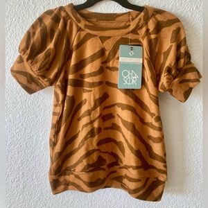NWT Chaser Girls Puff Sleeve Bengal Print Tee Size 6